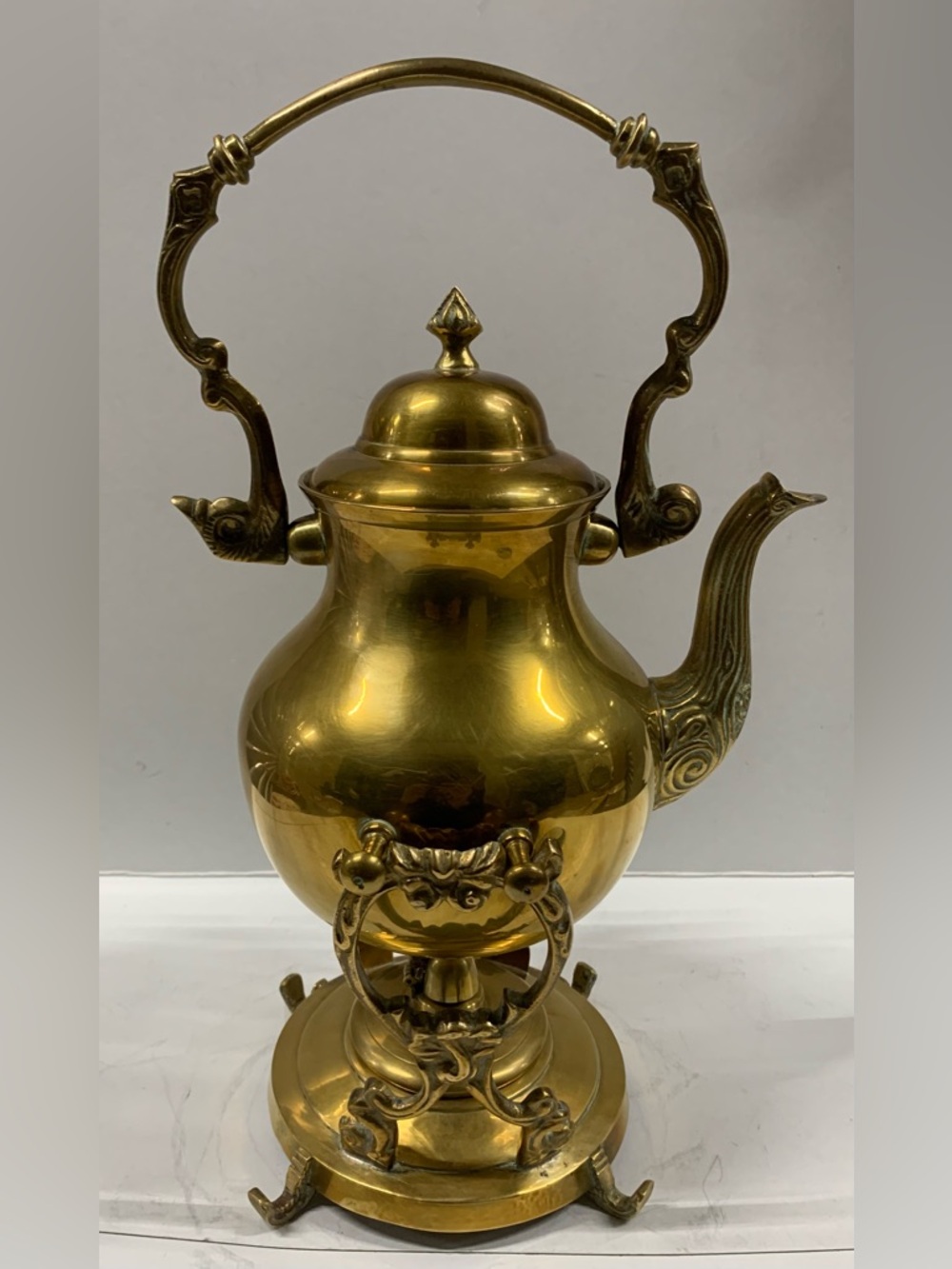 Brass Samovar-Style Teapot with Stand - Gold Finish